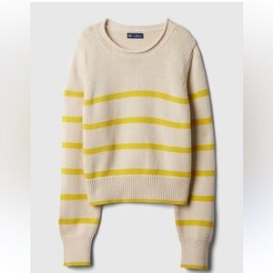 GAP Women's Yellow and Cream Rolled Neck Striped Sweater